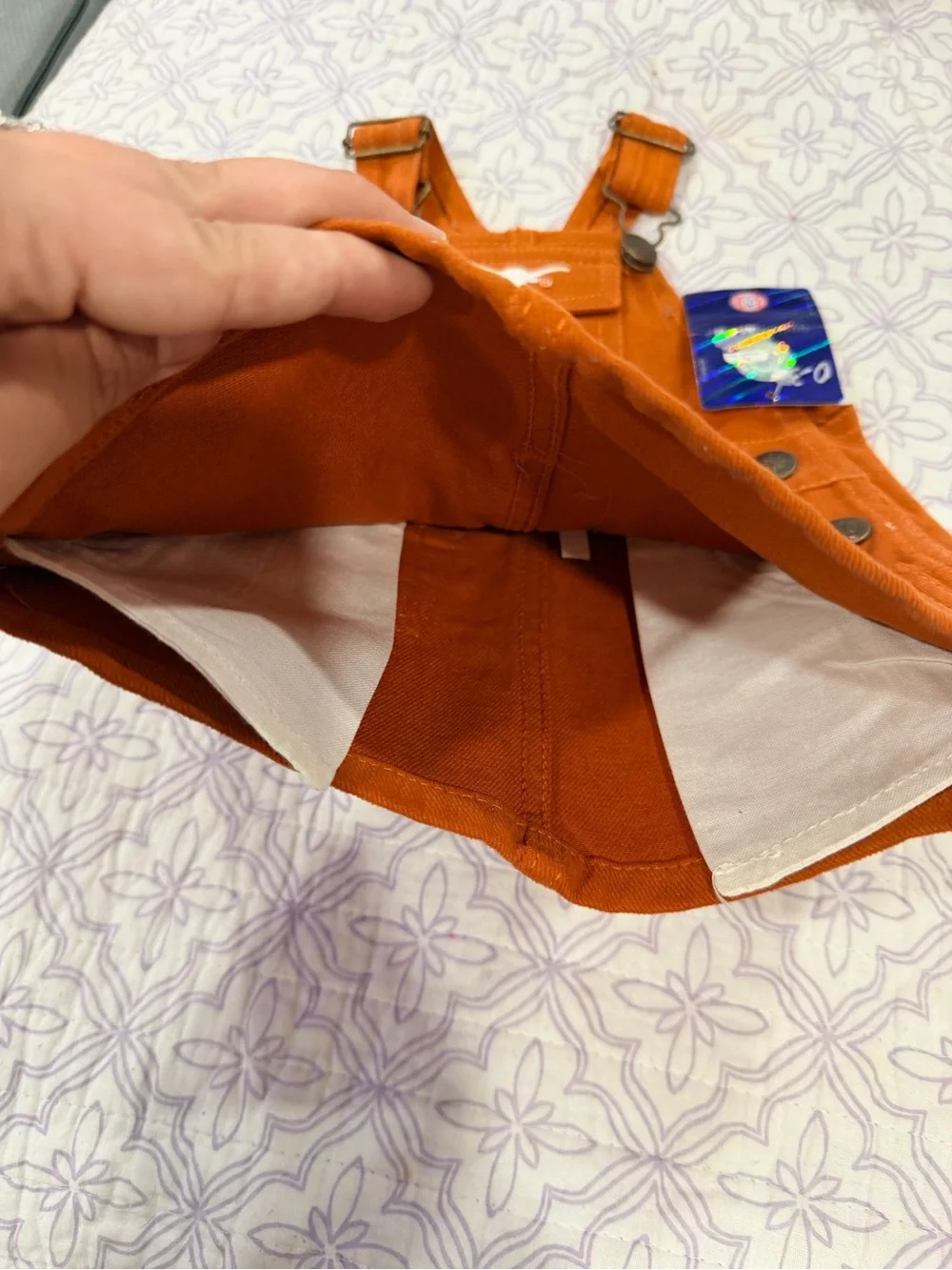 Creative Knitwear Baby Texas Longhorn Orange Cotton Overall Dress Patch 0-3M